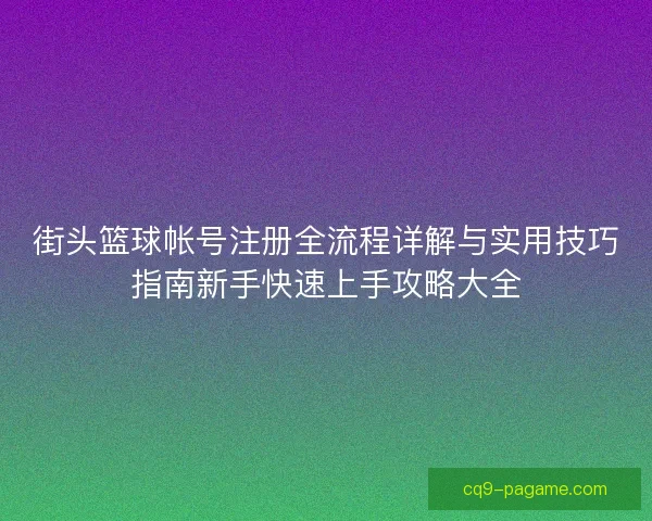 街头篮球帐号注册全流程详解与实用技巧指南新手快速上手攻略大全